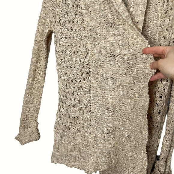 Roz & Ali Oatmeal Tan Chunky Knit Open Front Cardigan Sweater - Picture 7 of 15